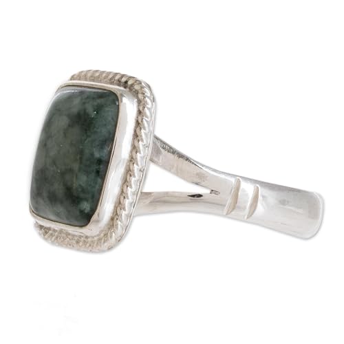 NOVICA Artisan Handmade Jade Cocktail Ring .925 Sterling Silver Single Stone Guatemala Hemlock Desert Sage 'Life Divine'