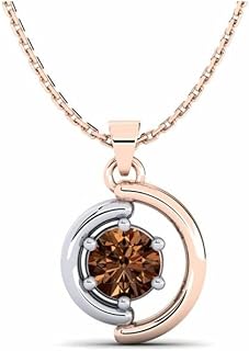 Round 1 CT Simulated Brown Diamond Pendant Necklace - 14K Rose Gold Plated Sterling Silver with 18" Rope Chain - Half-Circle Wedding/Engagement Jewelry for Women