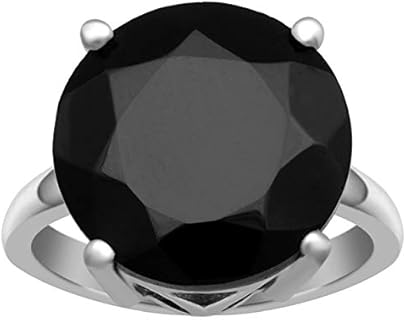 14 MM 10.500 Ctw Sterling Silver Black Spinel Solitaire Ring for Men and Women, Round Design