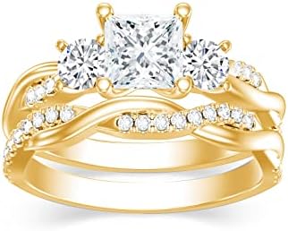 1.46 Carat Princess-Cut Moissanite Twisted Bridal Sets in Sterling Silver, 10k, 14k, or 18k Gold: Elegant Women's Engagement and Wedding Band Rings, Size 4-12