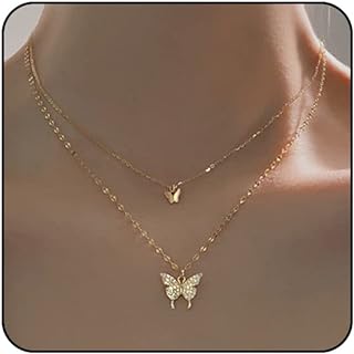 Silver Butterfly Necklace for Women Layered Rose Gold Butterfly Necklace for Teen Girls Gold Butterfly Choker Necklace Purple Butterfly Pendant Necklace Silver Butterfly Jewelry