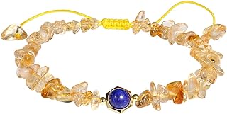 Gemstone Anklet with Bead Chain & Push-Button Clasp | Jewever Lapis Lazuli/Citrine Women's Anklet | Tumbled Healing Crystals for Wealth & Good Luck | Adjustable 8.5-10 inch Size | Gold-Plated Copper