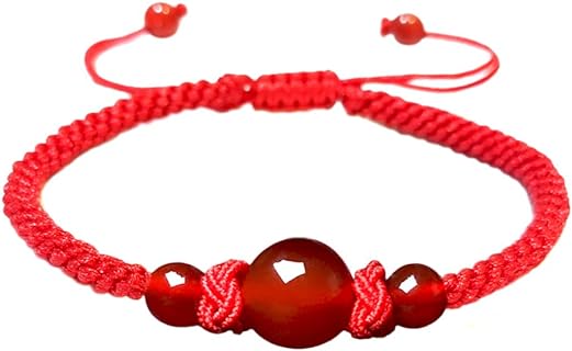 Men Women Hand-woven Lucky Chinese Knot Adjustable Rope Couple Bracelets Natural Red Agate Stone Black Obsidian Ball Beads Braided Handmade Feng Shui Bracelet Lovers Jewelry