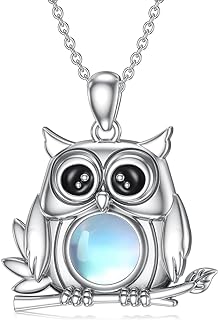 Cable Clasp Sterling Silver Owl Pendant Necklace - Hypoallergenic Jewelry Gift for Women and Girls - Moonstone Owl Design