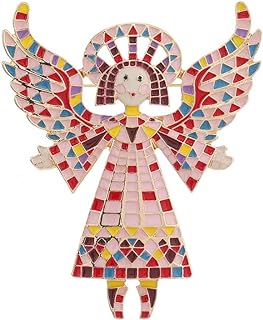 Vintage Colourful Angel Brooch Pin for Women Girls Geometric Gold Plated Enamel Cartoon Wing Lapel Pins Cute Dress Accessories Birthday Christmas Wedding Jewelry Gift