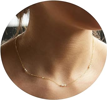 Elegant 14K Gold-Plated Freshwater Pearl Necklace with Brass Chain for Women, Dainty Design, Everyday Jewelry Gift
