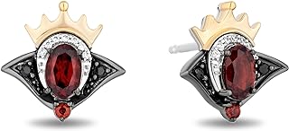 Dagger Stud Earrings with Garnet Gems for Women in Evil Queen Design, Yellow Gold & Sterling Silver Blend, Push Back