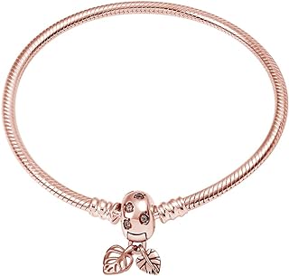 TINSLO Snake Bracelet For Pandora Charm, 925 Sterling Silver Signature Rose Gold Jewelry Cubic Zirconia Snake Chain Bracelet Perfect For Any Glamour Gift For Women Girls
