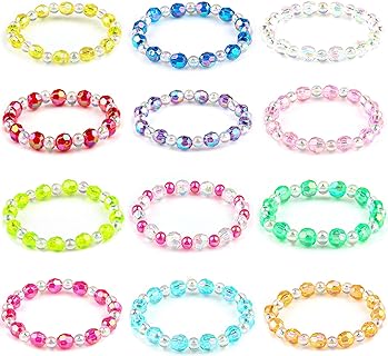 12Pcs Beaded Bracelets Kids Bracelet for Girls Princess Bracelets Rainbow Jewelry for Teen Girls Stretchy Bracelets Party Favors Gifts
