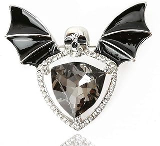 Women's Gothic Skull Enamel Pin Brooch with Cubic-Zirconia & Batwing Rhinestone Crystal Design