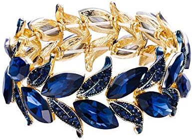 Ivory Bangle Bracelet with Strand Chain, Crystal Gems, For Women, Leaf-Marquise Design - BriLove Wedding Bridal Accessory