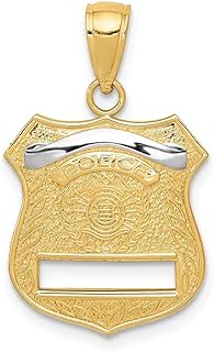 14k Yellow Gold Women's Police Badge Pendant Necklace, 15mm Width, Other-Clasp-Type, No Gem, From Peru