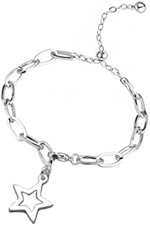 Dangle Star Link Chain Sterling Silver 925 Statement Rings for Women Girls Adjustable with Dangling Ball Minimalist Lucky Star Engagement Promise Ring Eternity Wedding Bands Finger Band