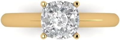 Clara Pucci 1.5 ct Cushion cut Lab Grown Genuine Diamond SI1-2 J-K 10k Yellow Gold Solitaire Engagement Anniversary Promise Ring Size 9.5