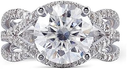 Lalit Gems 5 CT Round Moissanite Engagement Rings 10K 14K 18K Solid Gold Moissanite Diamond Ring 925 Sterling Silver Solitaire Engagement Ring Wedding Rings
