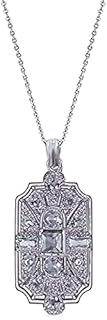 Secret for Longevity Geometric Art Deco Vintage Antique Flapper Gatsby Retro Style Rhinestone 19" inch Silver Tone Chain Pendant Necklace