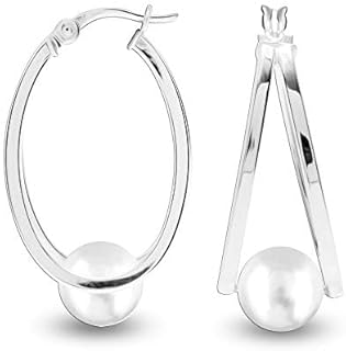 LeCalla Flaunt 925 Sterling Silver Pearl Double Oval Hoop Earrings for Teen and Women