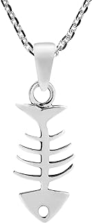 AeraVida Fashion Fish Bone Skeleton .925 Sterling Silver Pendant Necklace