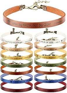 15 Pcs Christian Bracelets for Women Men Inspirational Leather Bible Verse Bracelets God Faith Scripture Friendship Bracelets