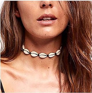 Boho Natural Sea Shell Clavicle Necklace Black Woven Shell Choker Necklace Summer Cowrie Shell Necklace Hawaii Beach Short Necklace Jewelry for Women and Girls