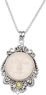 NOVICA Artisan Handmade Peridot Pendant Necklace Bone Moon from Bali .925 Sterling Silver Green Indonesia Sun Birthstone 'Moonlight Stare'