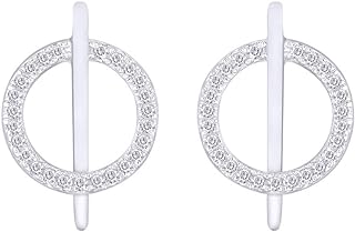 Push-Back Yellow Gold Diamond Stud Earrings for Women - Aria Jewels Circle Bar Design with Natural Diamond Accents