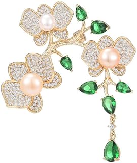 14K Gold Butterfly and Orchid Tassel Brooch Adorned with Emerald Gemstones and Natural Pearls, Luxurious and Fashionable Suit Pin, Elegant Accessory for Any Occasion