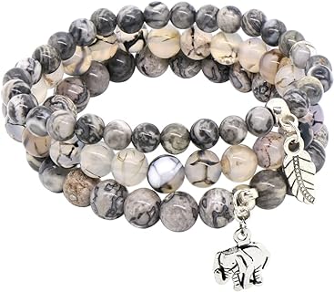 C&L Accessories Chakra Beaded Bracelets For Women Men Teens 3 Pcs Healing Bracelets Natural Gemstone Bead Ball Stretchable Bracelet Set