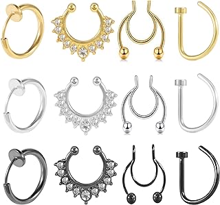 Fake Nose Ring Faux Nose Ring Fake Nose Ring Hoop Double Fake Nose Ring Fake Nose Piercing for Women Men