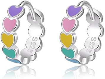 SLUYNZ Sterling Silver Rainbow Heart Hoop Earrings for Women Teen Girls Color Love Hoop Earrings Small Huggie Hoop Earrings Gay Pride Earrings