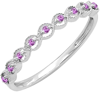 Dazzlingrock Collection Round Amethyst 9 Stone Minimalist Stackable Wedding Ring for Women in 925 Sterling Silver