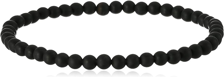 4mm Smooth Round Matte Black Onyx Stretch Bracelet in Various Lengths (6, 6.5, 7, 7.5, 8 Inches) for Men,Women and Teens