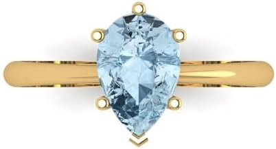 Clara Pucci 2.0 ct Pear Cut Solitaire Genuine Natural Light Blue Aquamarine Engagement Bridal Promise Anniversary Ring 14k Yellow Gold