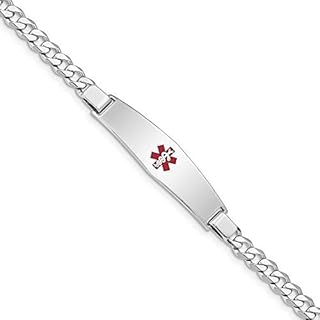 Lobster Claw Clasp 925 Sterling Silver Medical ID Bracelet with Curb Chain for Women, Polished and Engravable Design