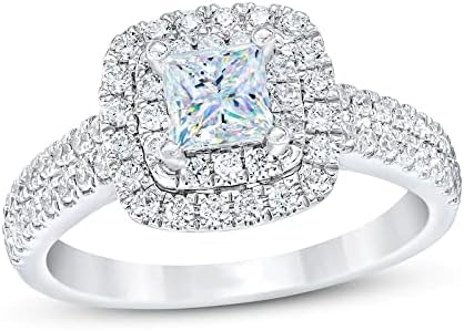 1 Carat Princess Cut Moissanite Engagement Rings for Women Platinum Plated Silver Princess Moissanite Rings