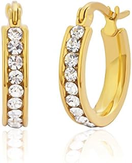 Edforce Stainless Steel Women Cubic Zirconia Hoops Earrings