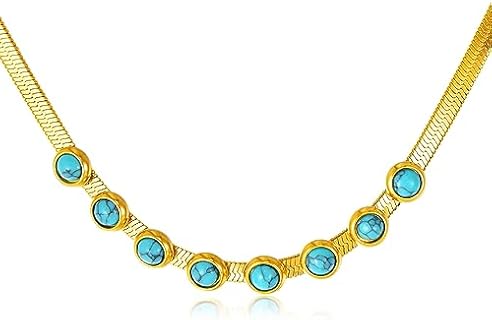 Turquoise Jewelry Set for Women Gold-plated Flat Snake Chain Earrings Bracelet Necklace Birthday Thanking Day Gift for Mom Girlfriends