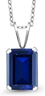 Sapphire Pendant Necklace with Cable Chain and Spring Ring Clasp, Elegant Sterling Silver Birthstone Jewelry for Women, Emerald Cut Design