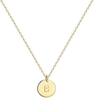 Valloey Rover Initial Necklaces for Women 14K Gold Plated Dainty Letter Necklce Round Coin Disc Pendant Double Side Engraved A-Z Necklace Personalized Jewelry Gift for Girls