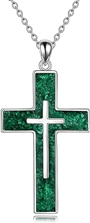 YFN Men's Sterling Silver Cross Pendant Necklace with Box Clasp - Hypoallergenic Religious Jewelry