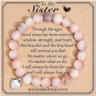 Jewelry&Card Mothers Day Gifts for Sister Best Friend, Natural Stone Heart Friendship Bracelets for Sister Best Friend Bestie Women