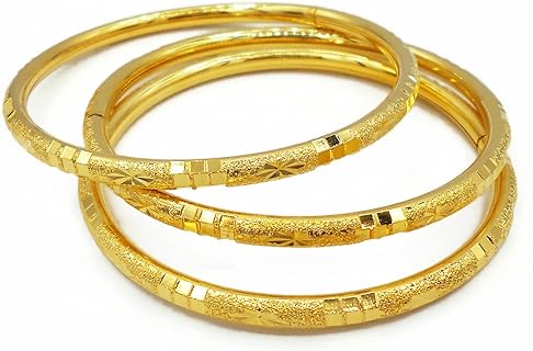 Set of 3 Multiple Bracelets Bangle 18k 22k 23k 24k Thai Baht Yellow Gold Plated for Women From Thailand
