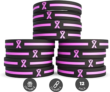 Inkstone Unisex Pink Silicone Breast Cancer Awareness Bracelets Featuring Durable Rubber Material for Adults - Supportive 12-Pack Design