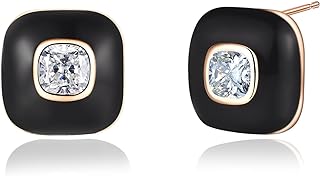 AHSIWC Square CZ Stud Earrings for Women, Rose Gold Enamel Button Earrings Delicate Cubic Zirconia Pierced Post Earrings Gift for Girls