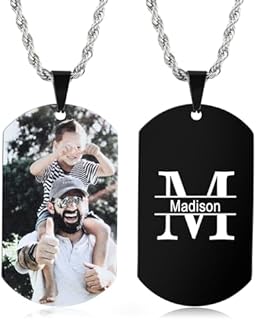 Picture Necklace Personalized Photo Pendant for Men Dad Fathers Day Custom Name Dog Tag Necklace for Men Boyfriend Memorial Necklace with Picture Hip Hop Jewelry