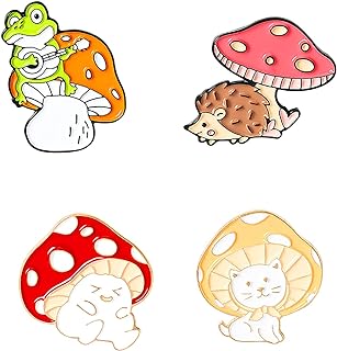 Cute Enamel Brooch Pins Sets Cartoon Mushroom Brooches Cat Frog Hedgehog Animal Plant Brooch Pin for Backpack Clothes DIY Party Decoration