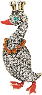 Gold-Plated Pin Clasp Vintage Duck Brooch with Cubic Zirconia for Women - Whimsical Animal Shape Design