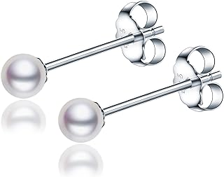 LUCKMORA Small Pearl Earrings for Women 925 Sterling Silver Genuine 3mm Tiny Pearl Studs Earrings Mini Freshwater Cultured White Real Round Pearls