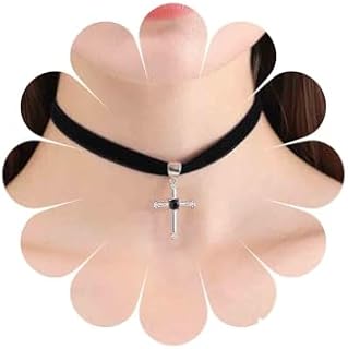 Gothic Black Velvet Choker Necklace Crystal Cross Pendant Necklace Black Suede Collar Necklace Velvet Ribbon Cross Necklace Vintage Short Suede Necklace Jewelry for Women and Girls