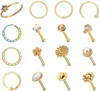 16-Piece WASOLIE Halloween Sandstone Nose Studs in Gold and Black Stainless Steel for Men and Women, Hypoallergenic, Screw Piercing Rings - Elegant Design